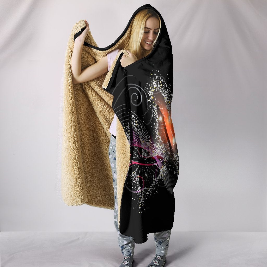 Colorful Sparkle Butterflies Black Hooded Blanket