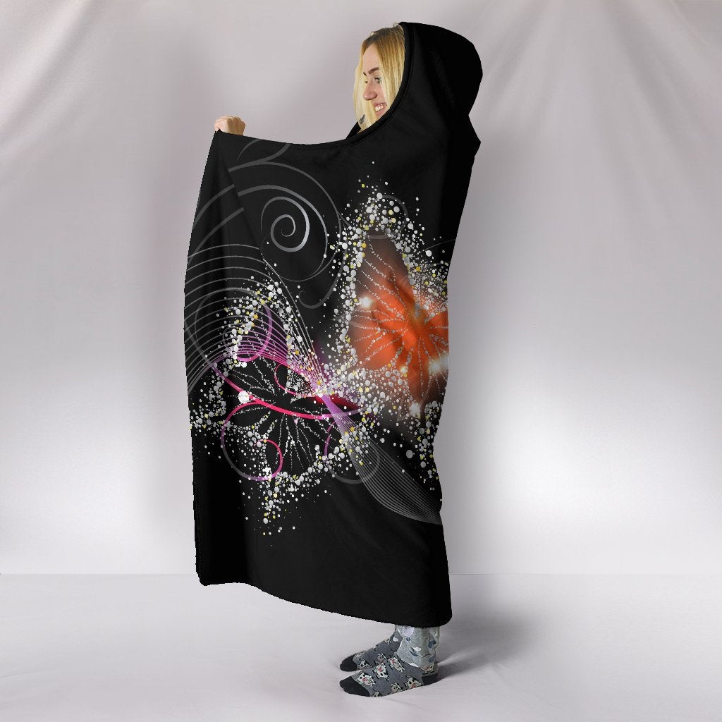 Colorful Sparkle Butterflies Black Hooded Blanket