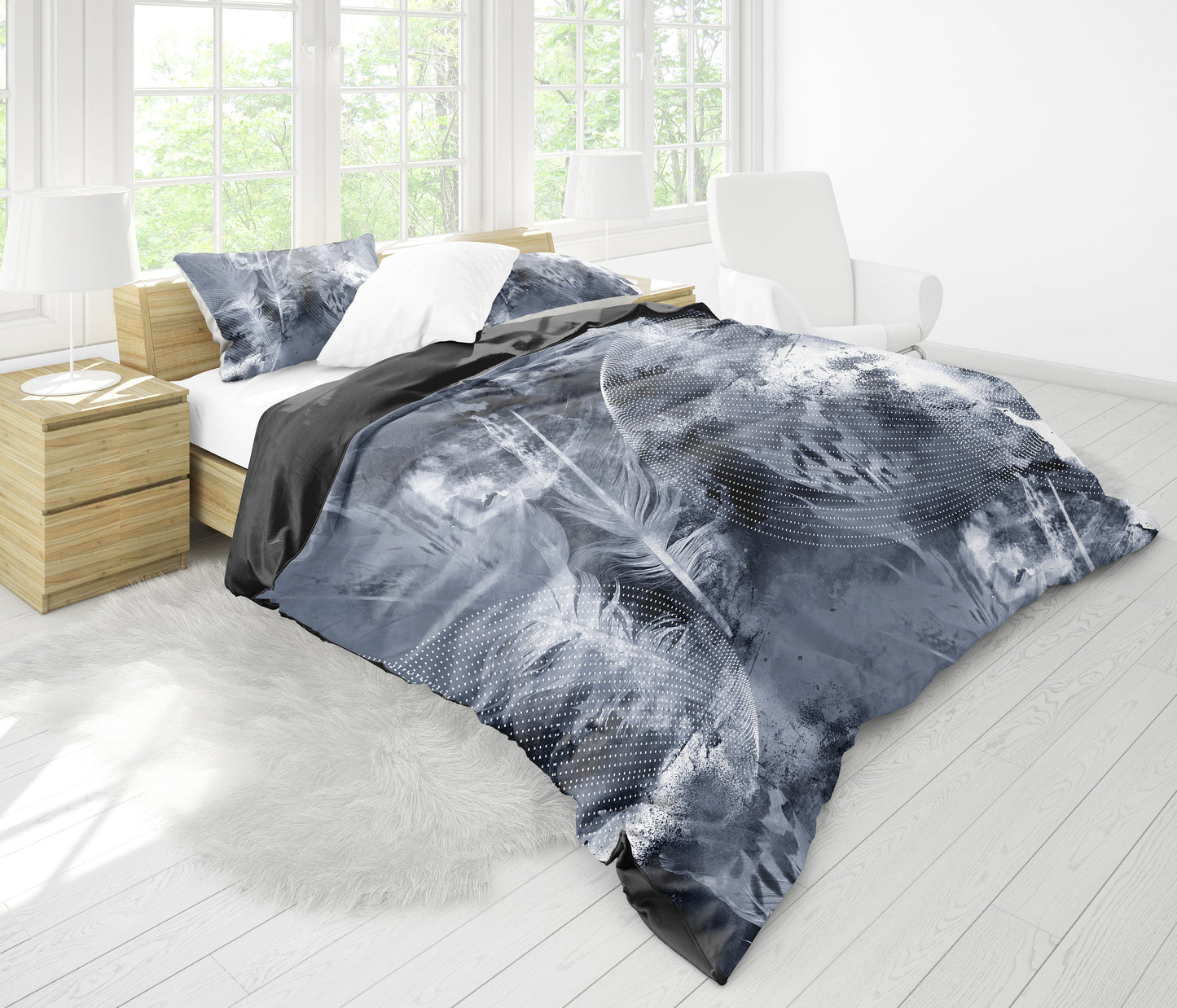 Grey Feathers Bedding Set
