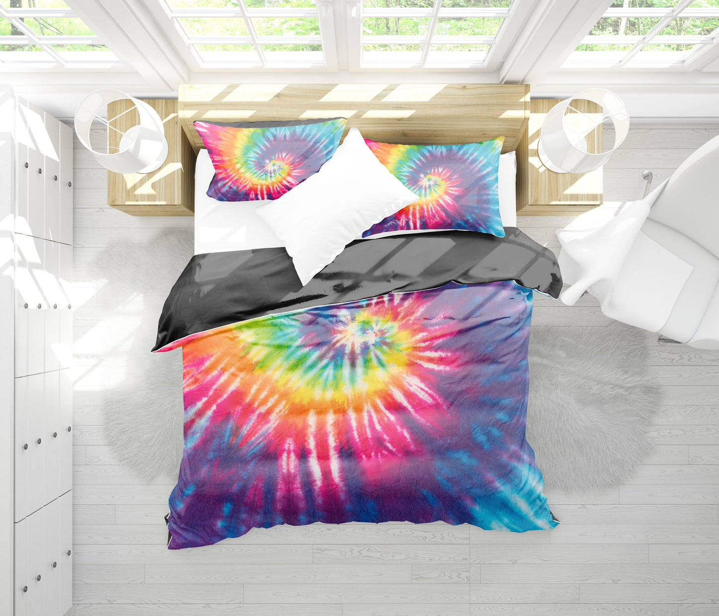 Colorful Tie Dye Spiral Bedding Set