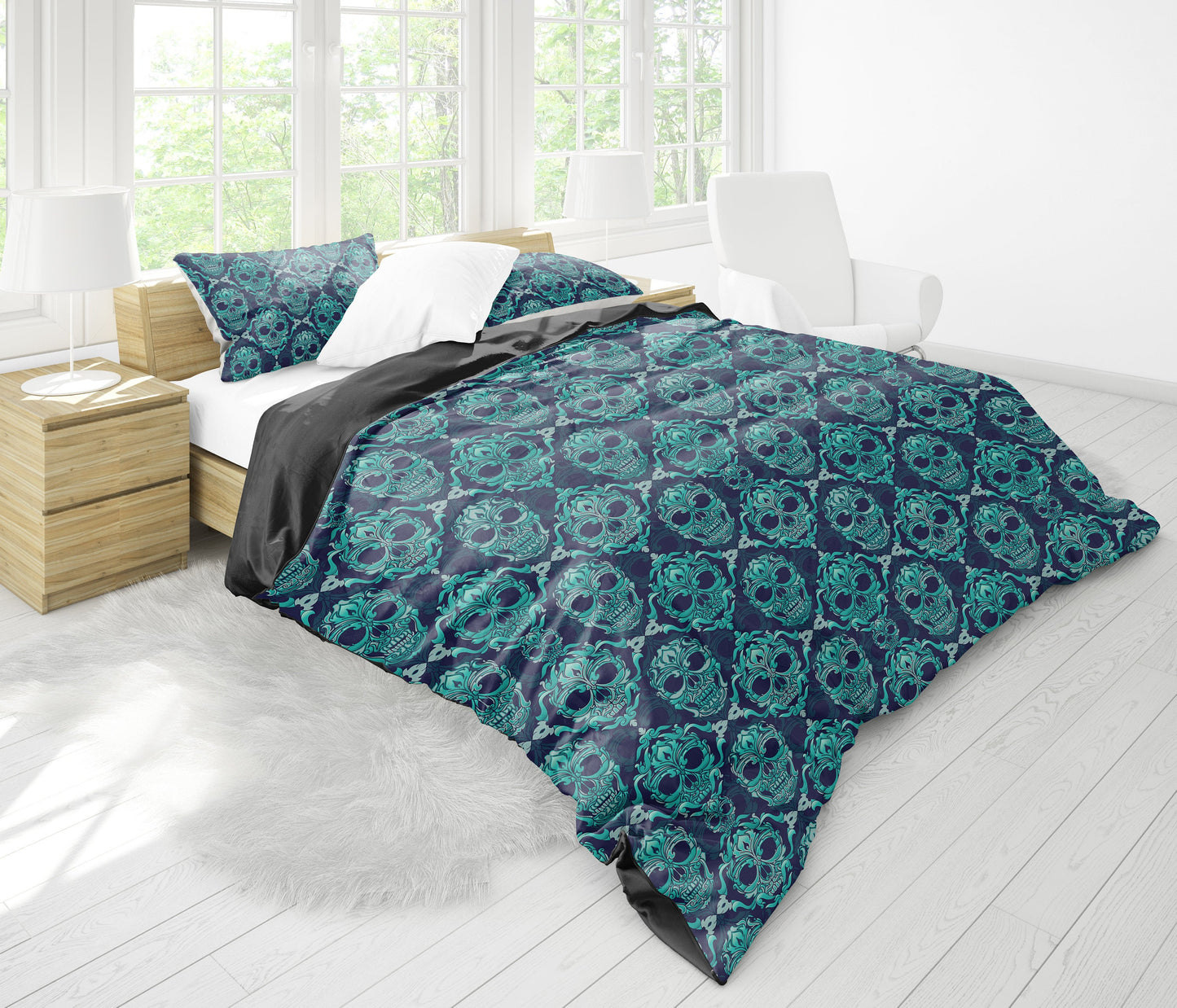 Green Skulls Bedding Set