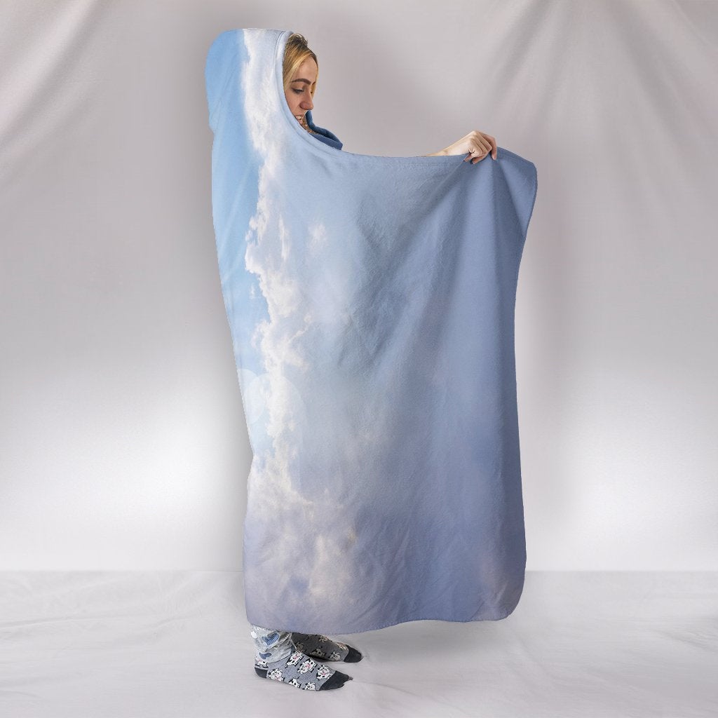 Ligh Blue Cross in Clouds Hooded Blanket