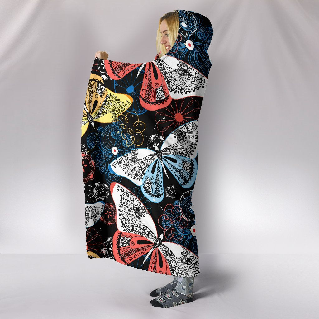Colorful Butterflies Decor Hooded Blanket