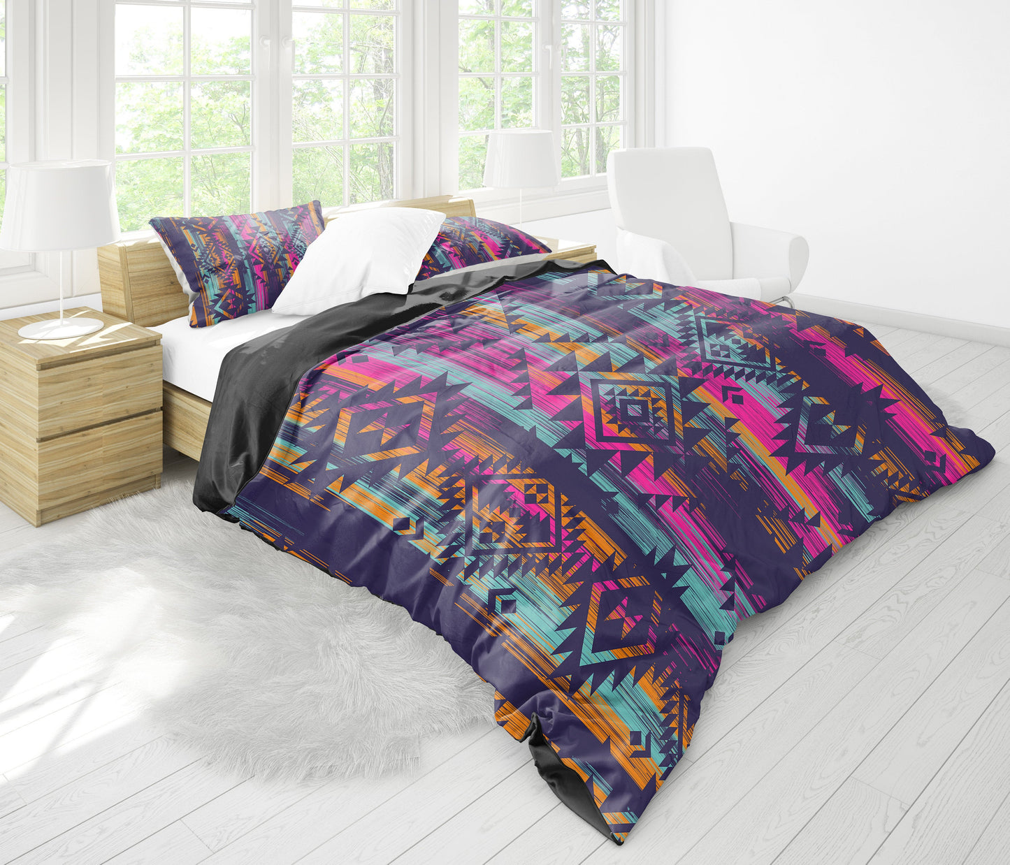 Colorful Boho Aztec Streaks Bedding Set