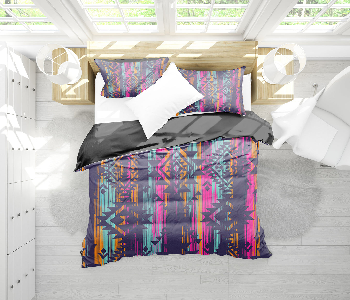 Colorful Boho Aztec Streaks Bedding Set