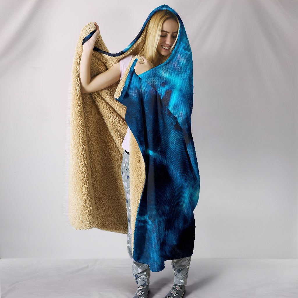 Blue Tie Dye Grunge Hooded Blanket
