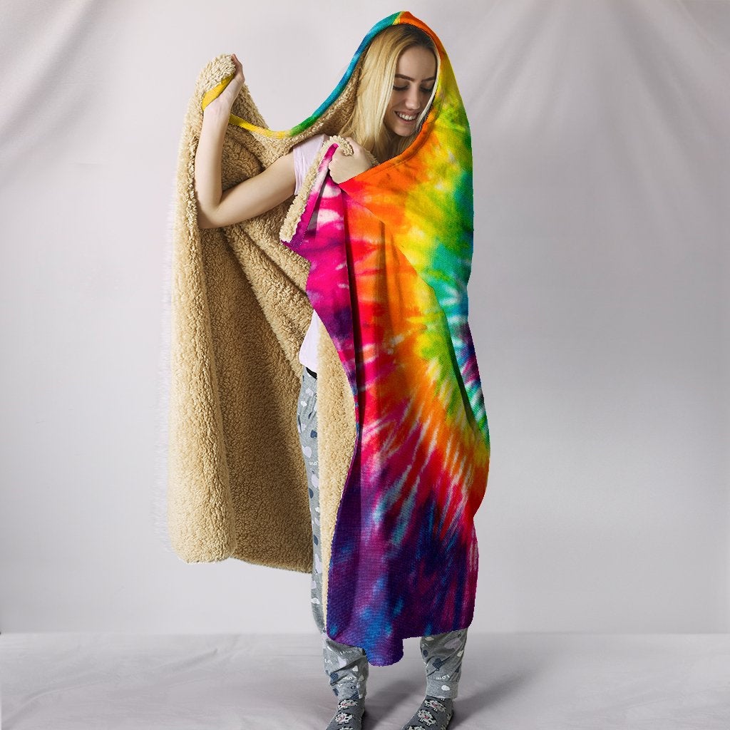 Colorful Tie Dye Spiral Hooded Blanket