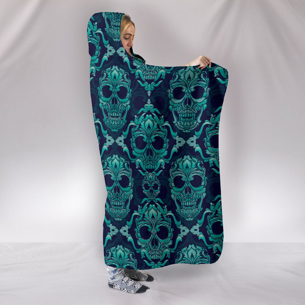 Green Skulls Hooded Blanket