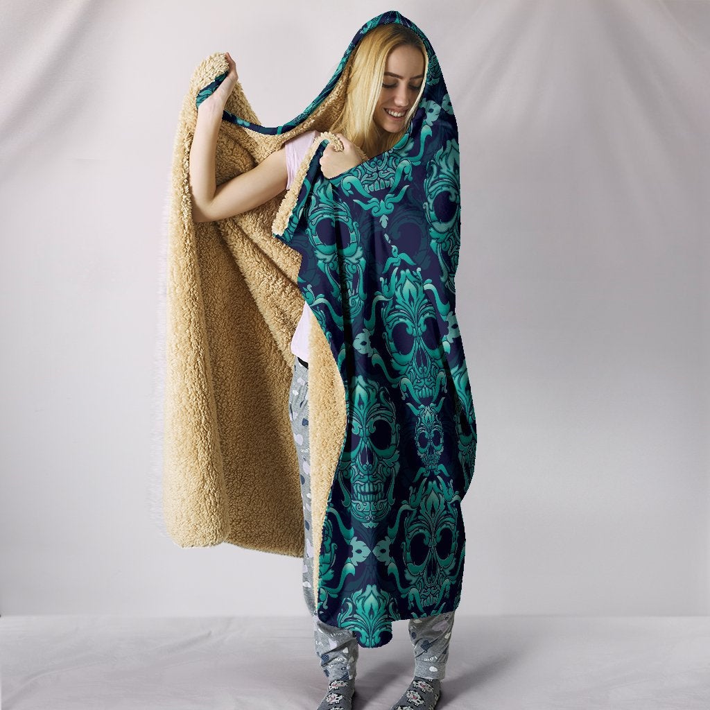 Green Skulls Hooded Blanket