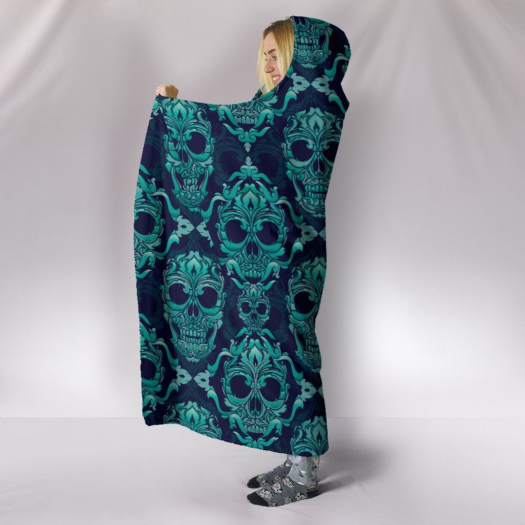 Green Skulls Hooded Blanket