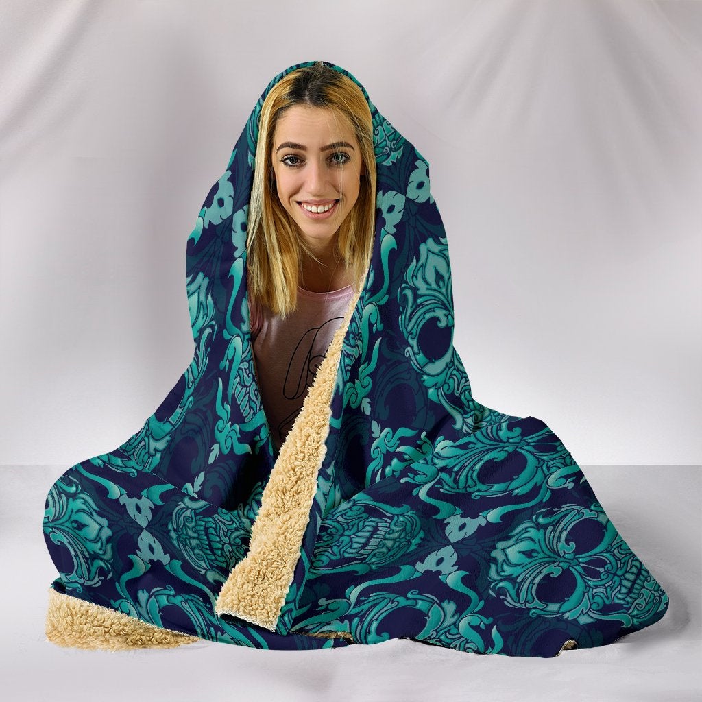 Green Skulls Hooded Blanket