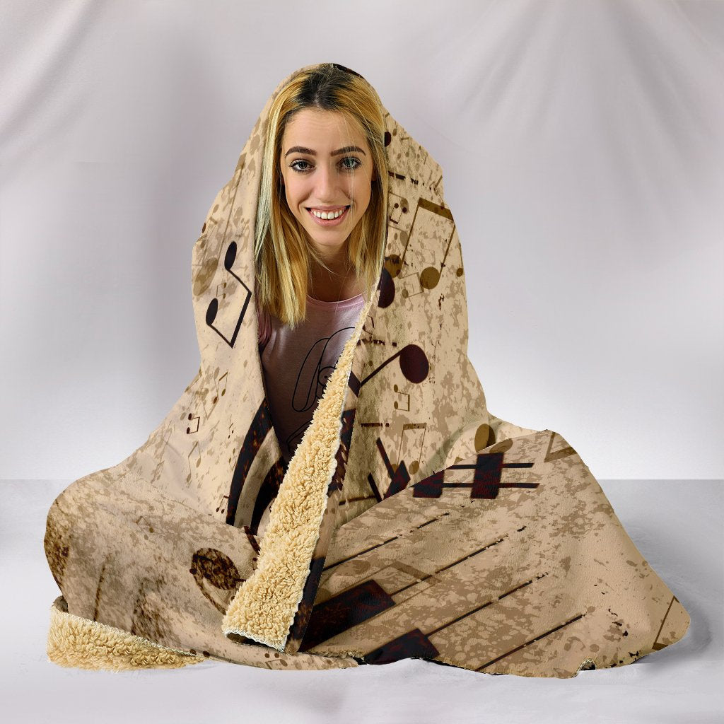 Vintage Piano Musical Notes Hooded Blanket