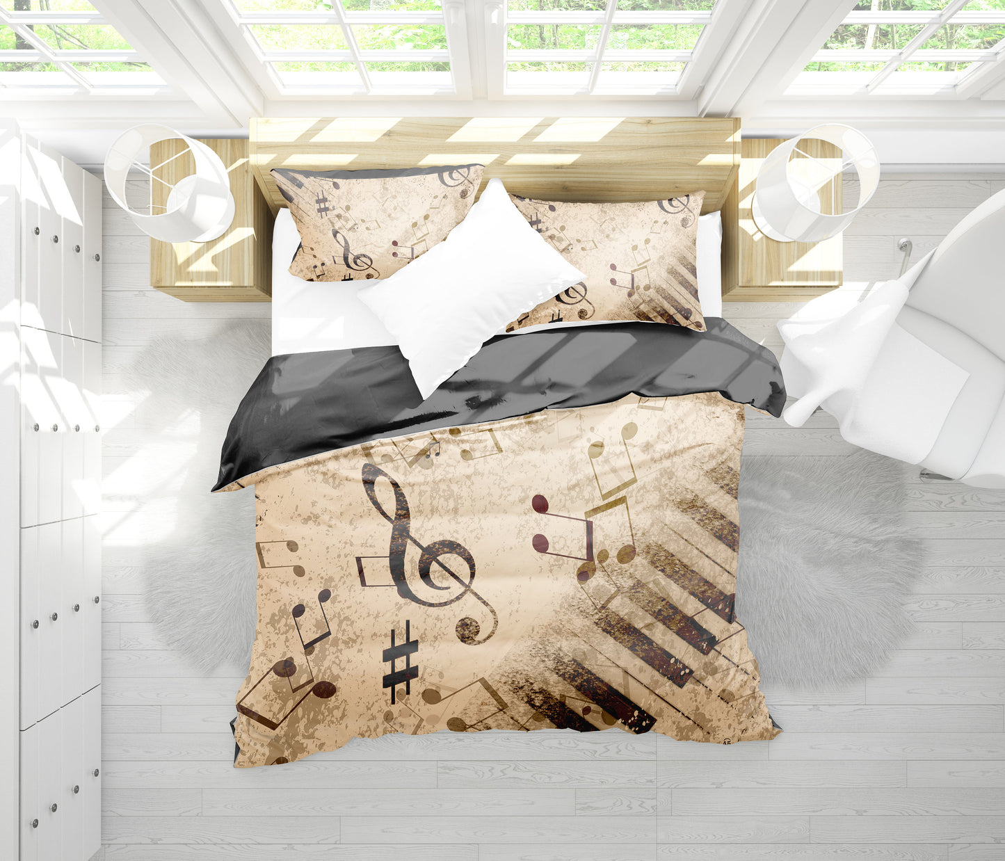 Vintage Piano Musical Notes Bedding Set