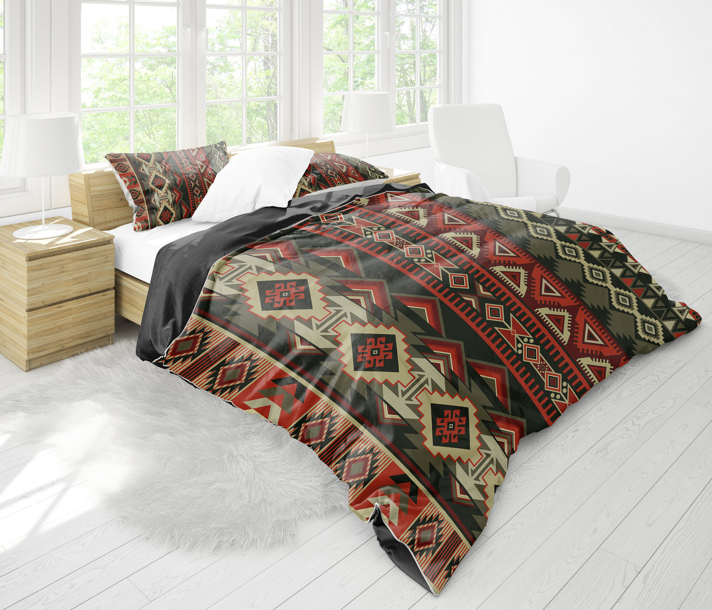 Red & Brown Boho Aztec Bedding Set