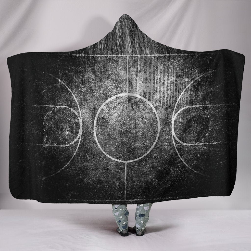 Black & White Grunge Basketball Court Hooded Blanket