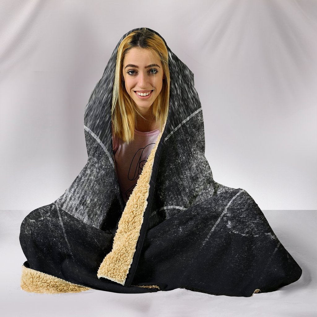 Black & White Grunge Basketball Court Hooded Blanket