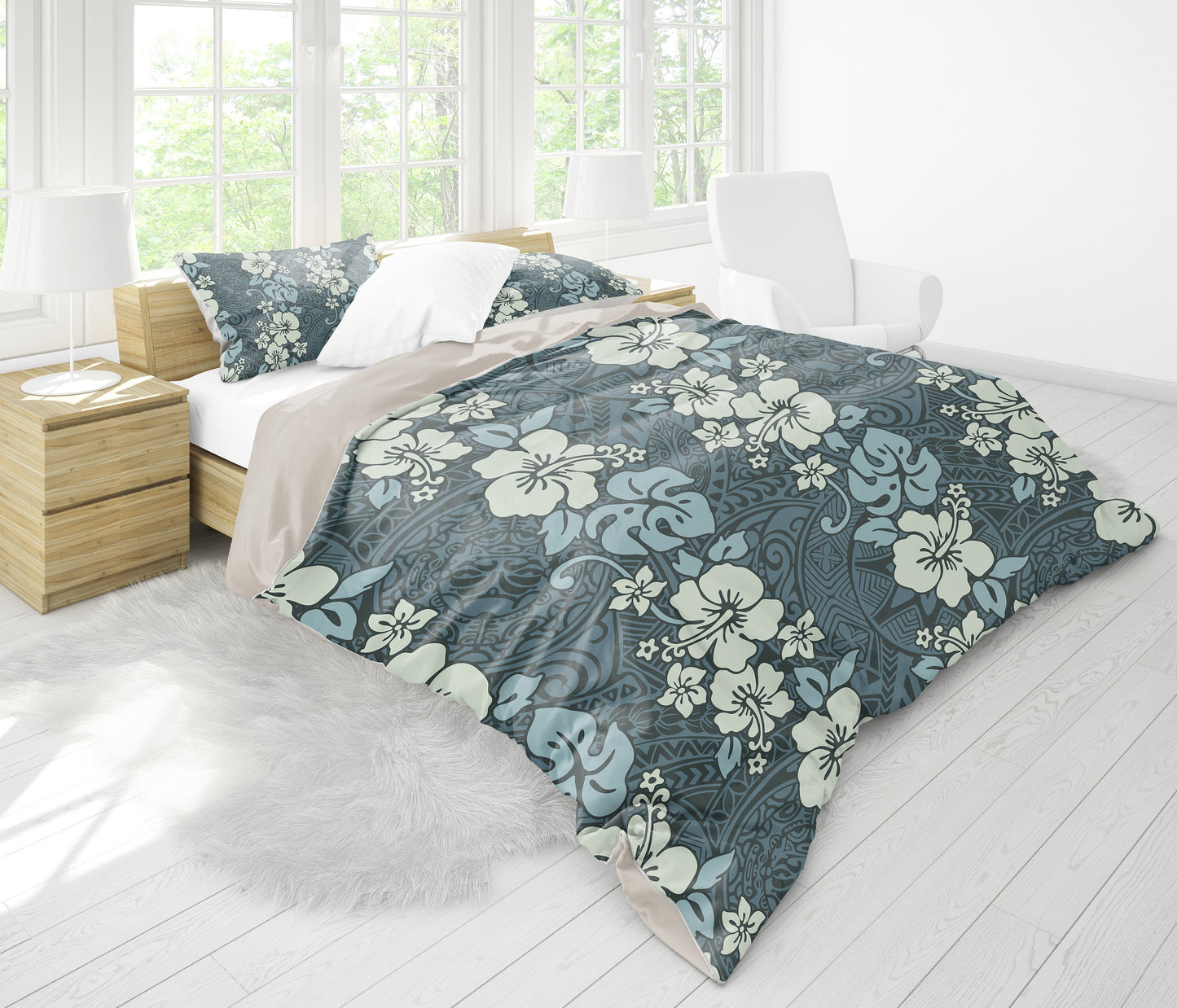 Green Floral Tribal Polynesian Bedding Set