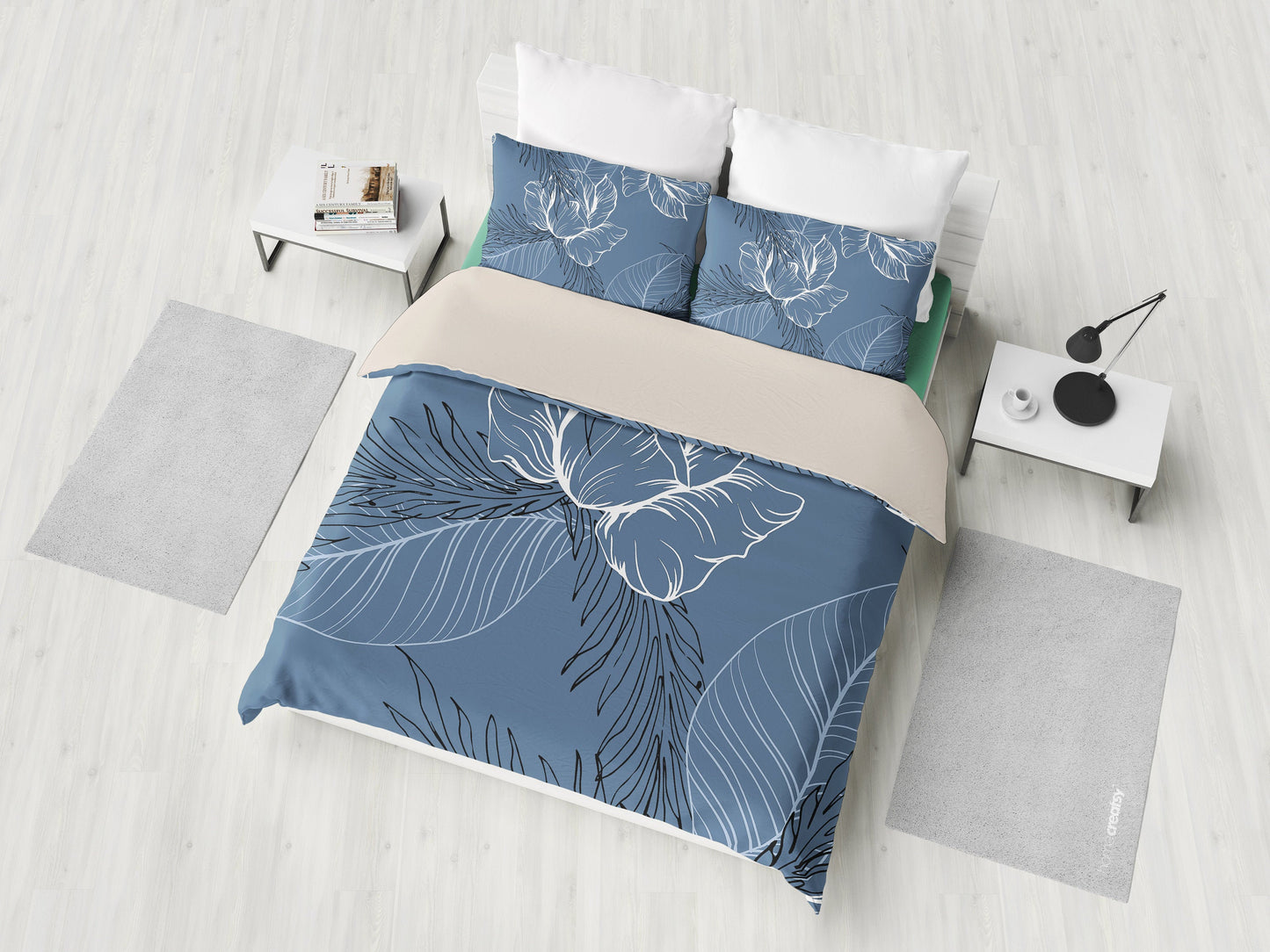 Grey Floral Outline Bedding Set