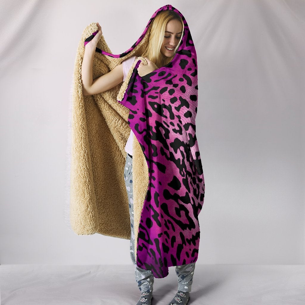 Purple Pink Leopard Print Hooded Blanket