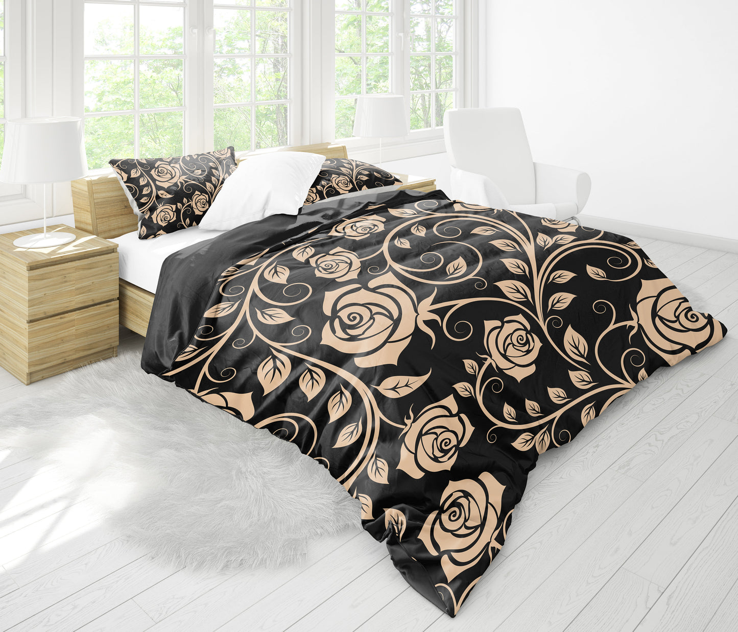 Tan Roses Bedding Set