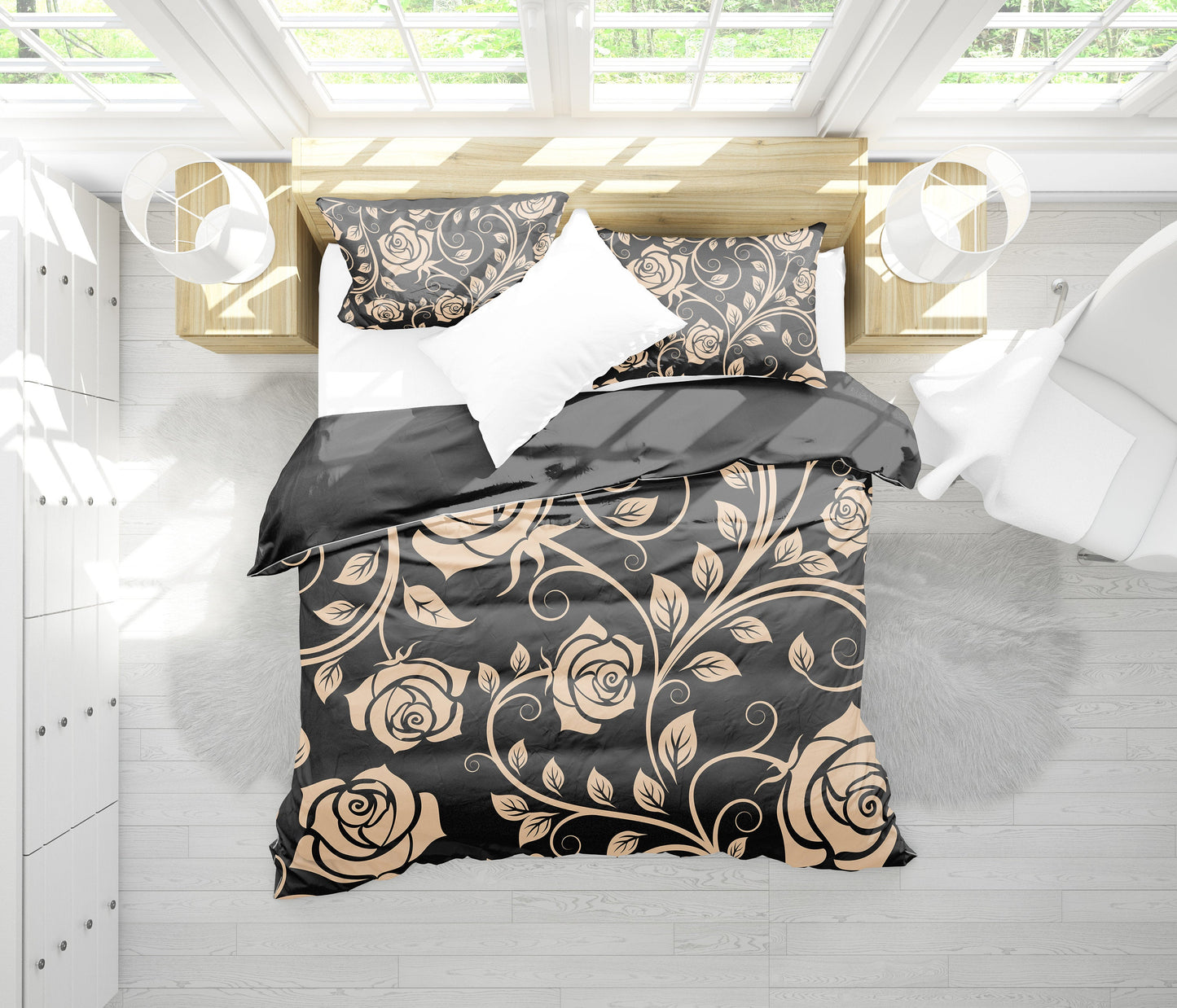 Tan Roses Bedding Set