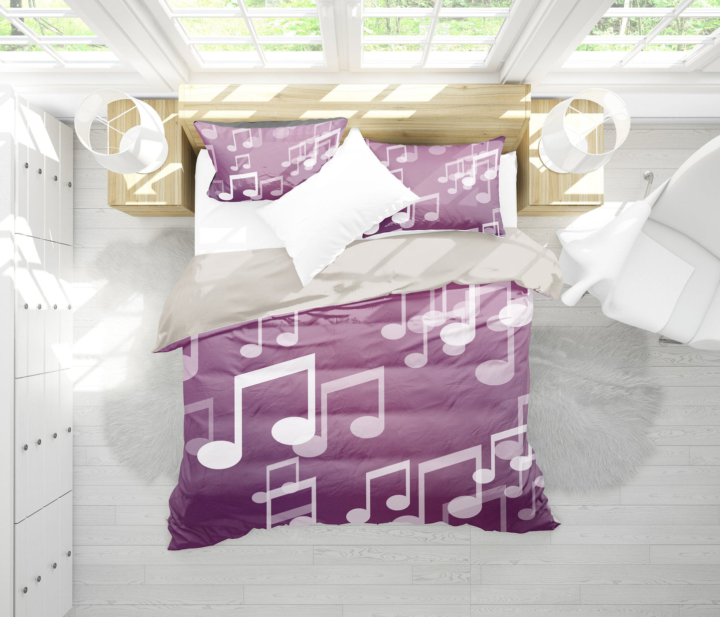 Purple Musical Notes Bedding Set