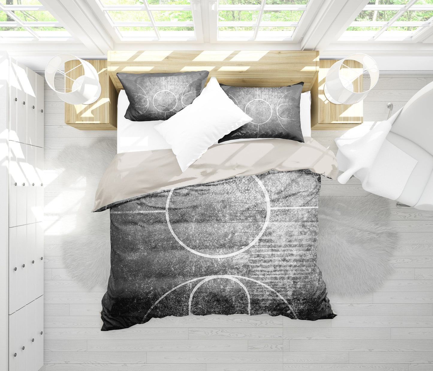 Black & White Grunge Basketball Court Bedding Set