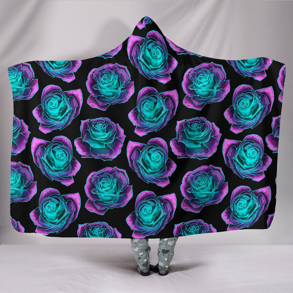 Neon Pink Roses Hooded Blanket