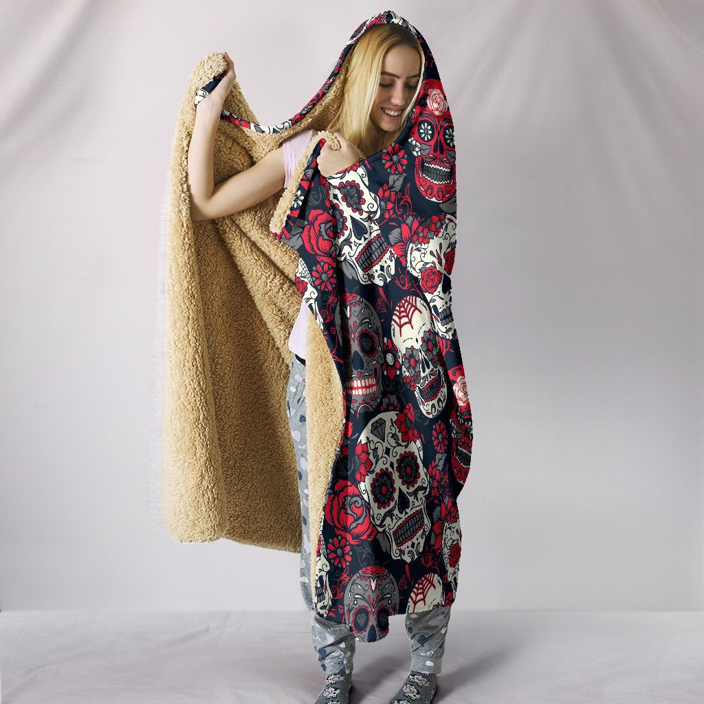 Sugar Skulls & Roses Hooded Blanket
