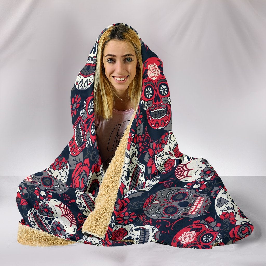 Sugar Skulls & Roses Hooded Blanket