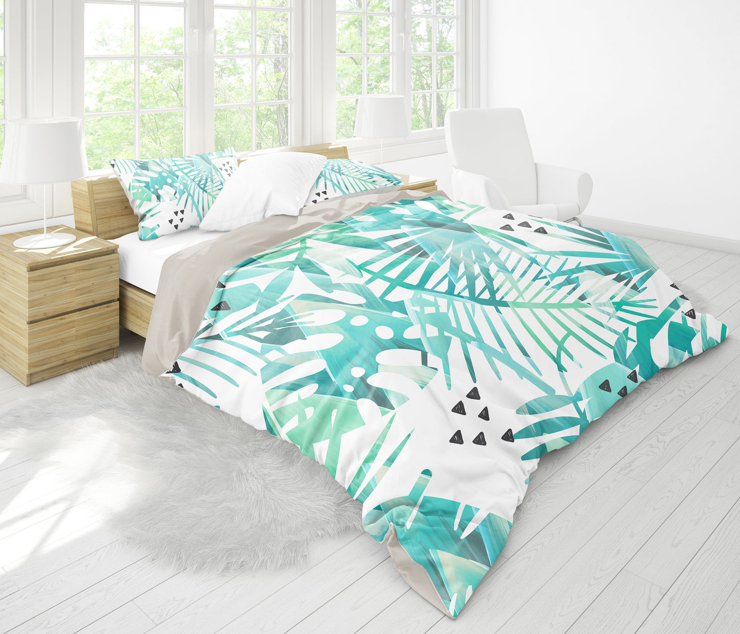 Light Green Teal Teal Plants Bedding Set