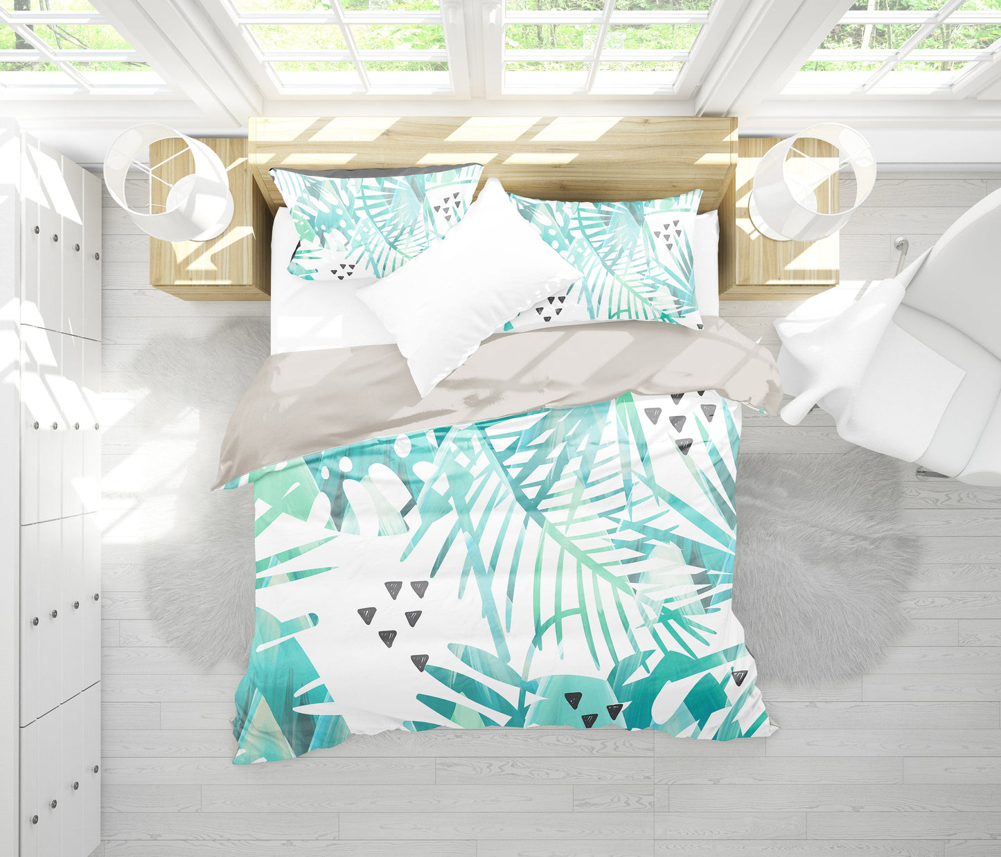 Light Green Teal Teal Plants Bedding Set