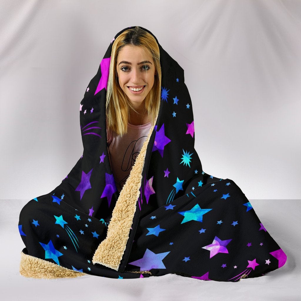 Pink & Purple Stars Hooded Blanket