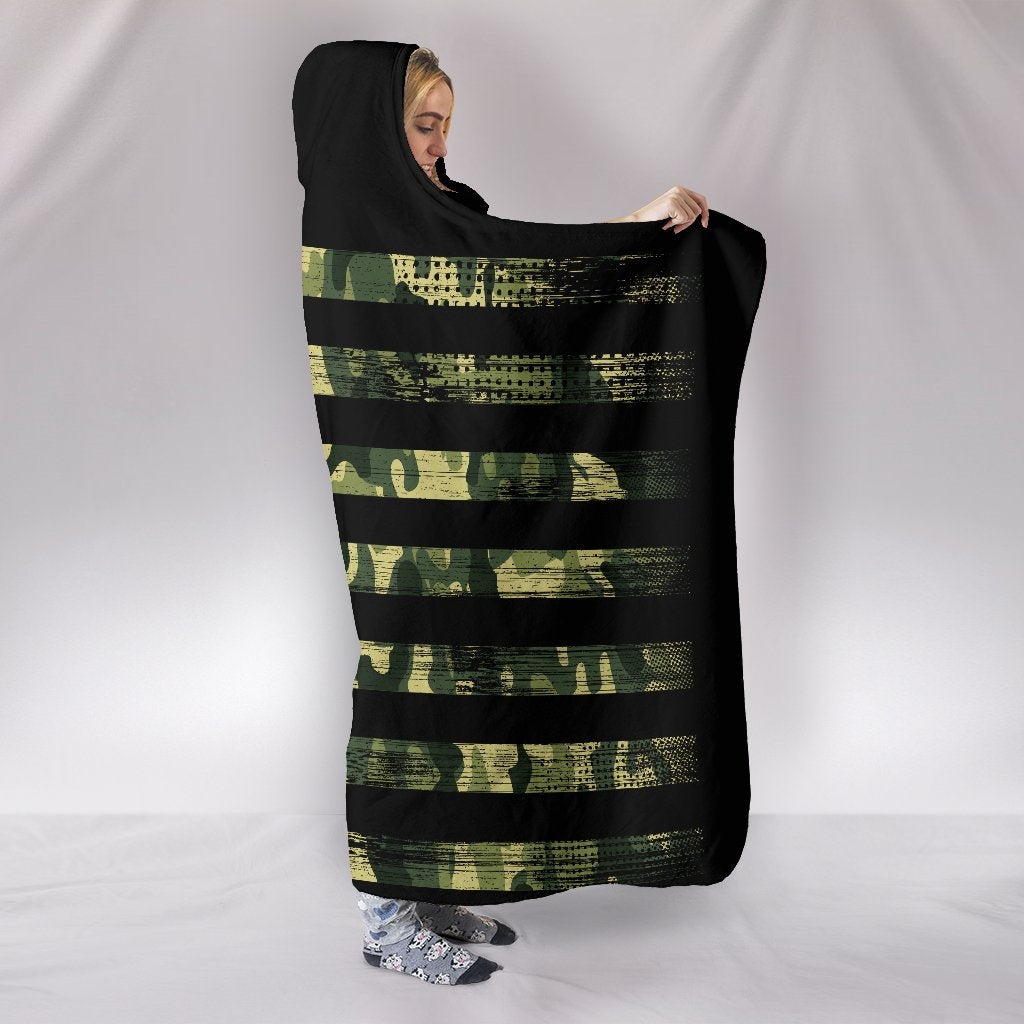 Army Green Camouflage American Flag Hooded Blanket