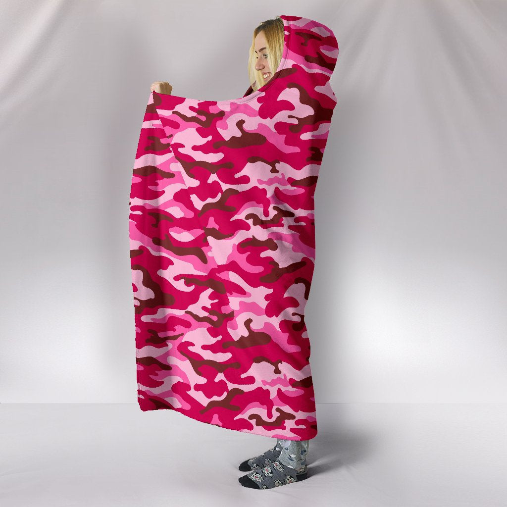 Pink Camouflage Hooded Blanket