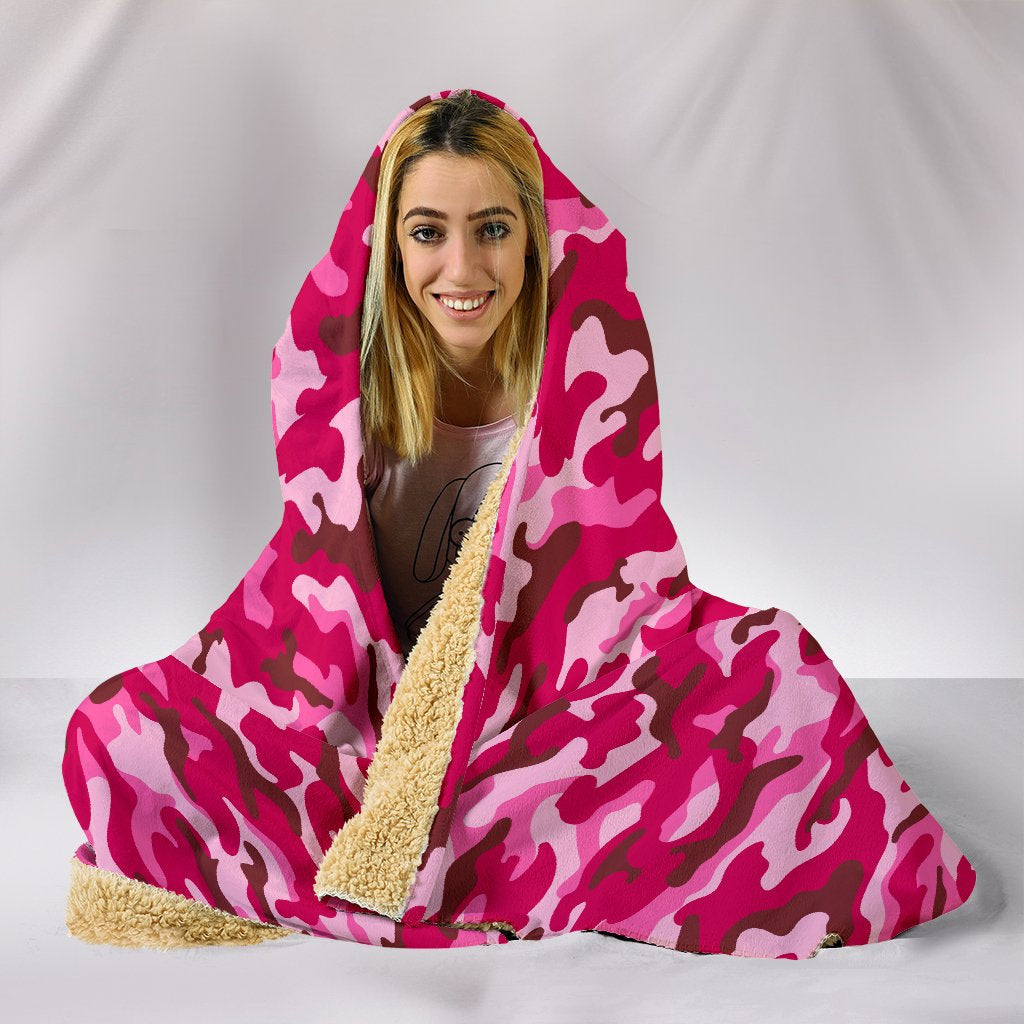 Pink Camouflage Hooded Blanket
