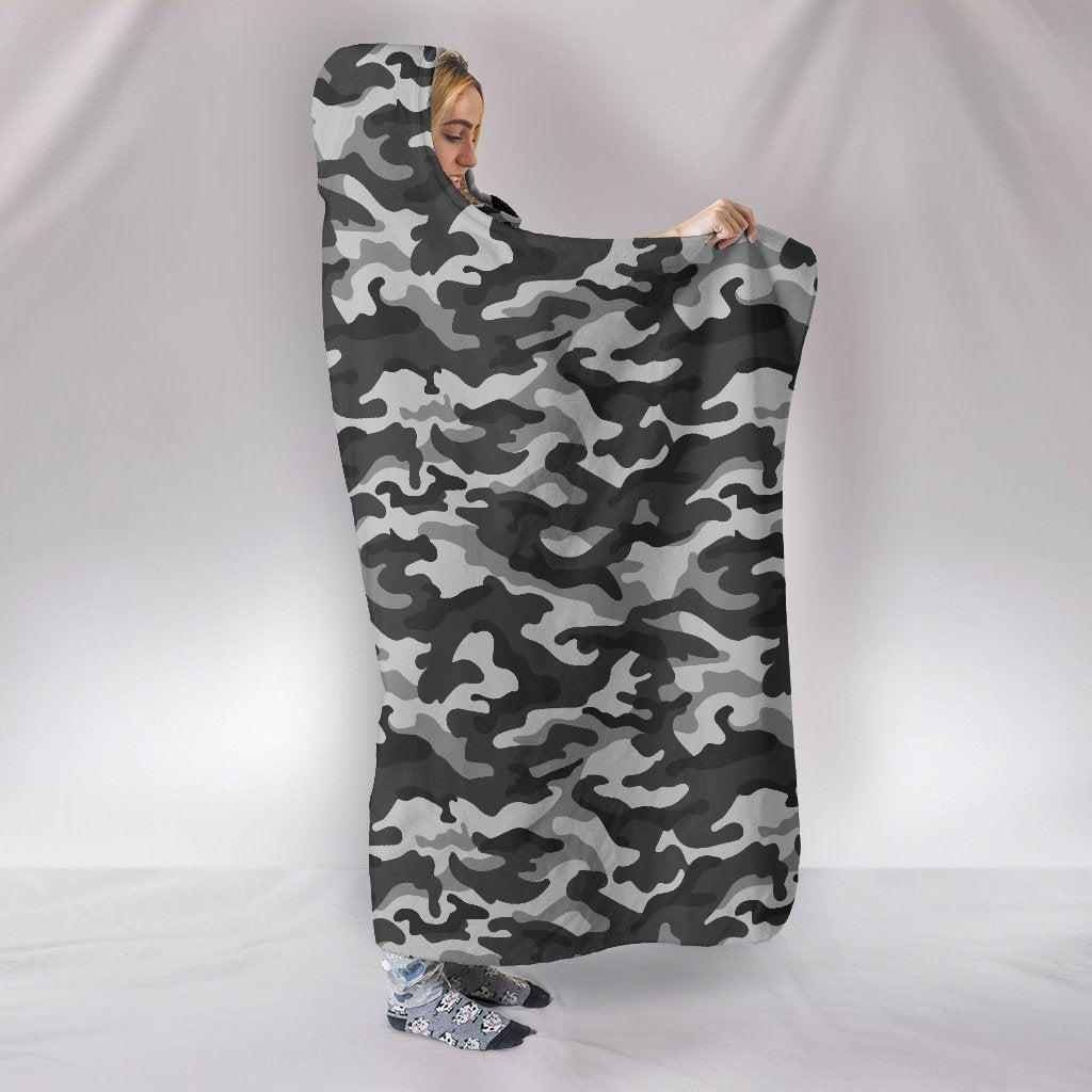 Grey Camouflage Hooded Blanket