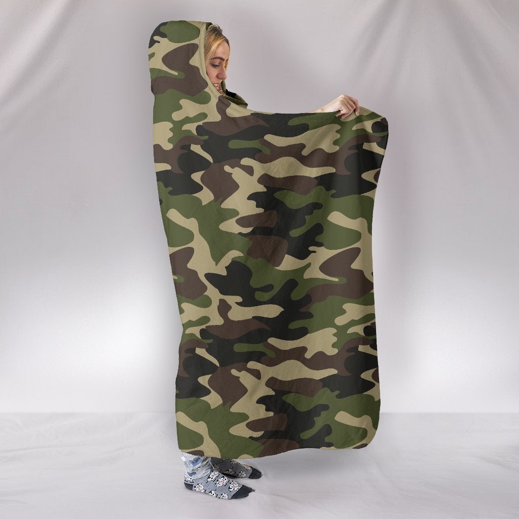 Army Green Camouflage Hooded Blanket