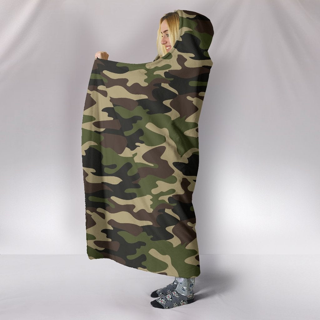 Army Green Camouflage Hooded Blanket