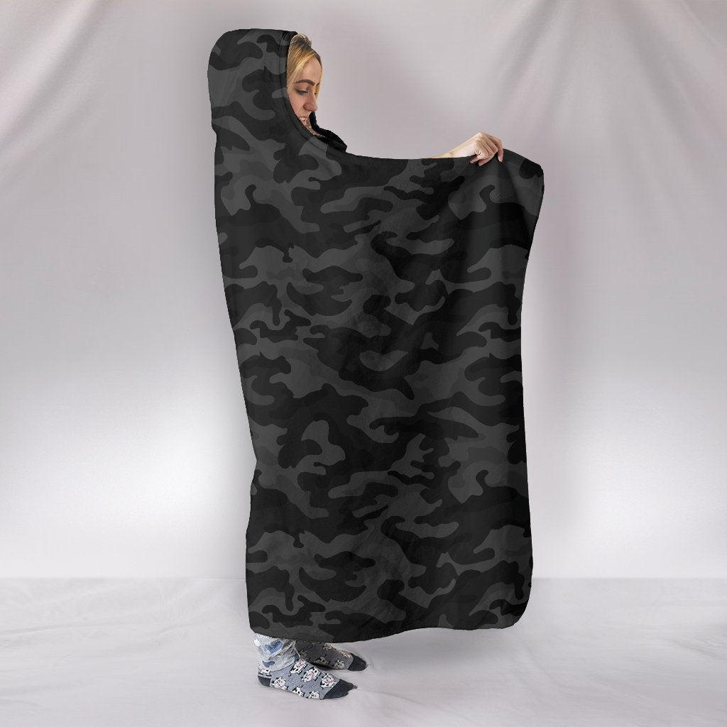 Dark Grey Camouflage Hooded Blanket
