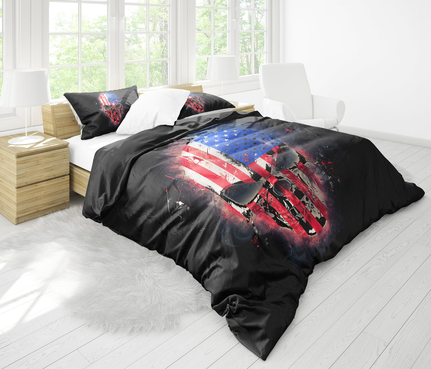 American Flag Skull Bedding Set