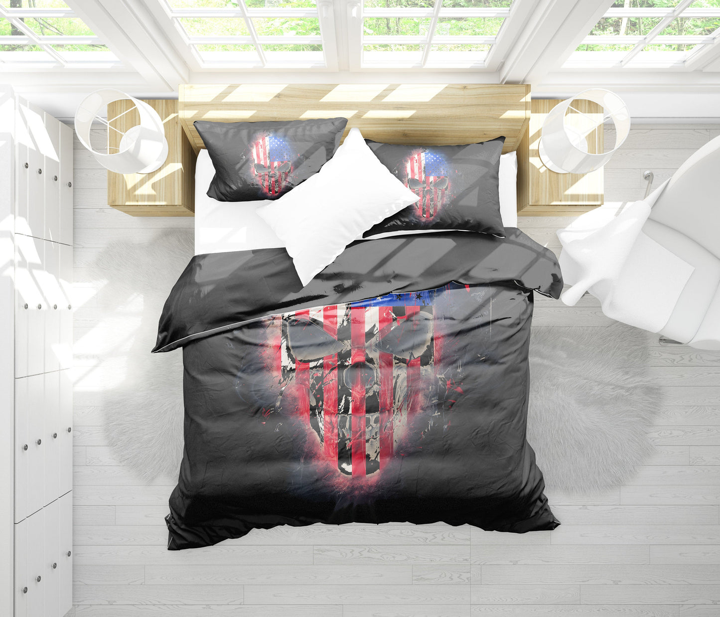 American Flag Skull Bedding Set