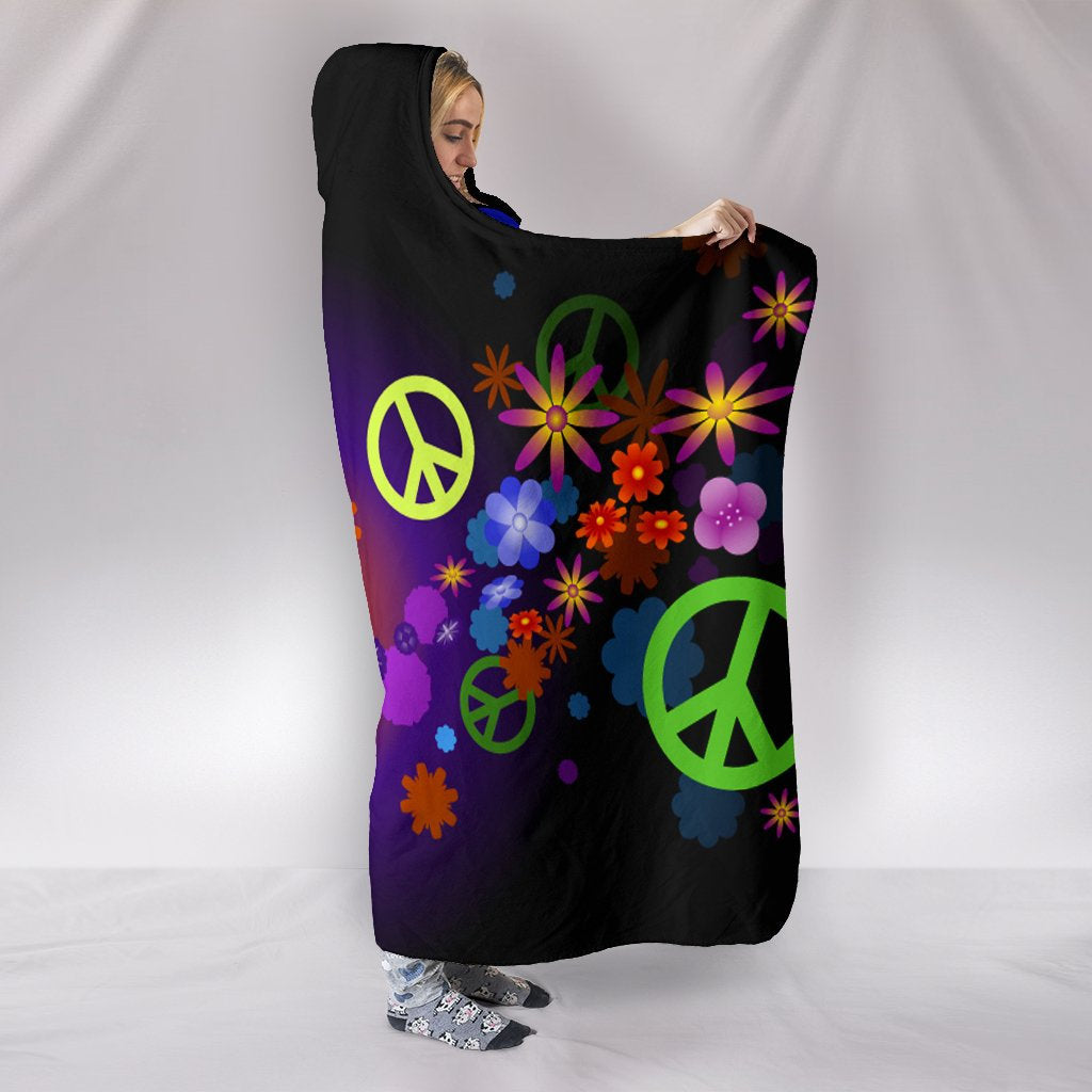 Colorful Peace Sings Hooded Blanket