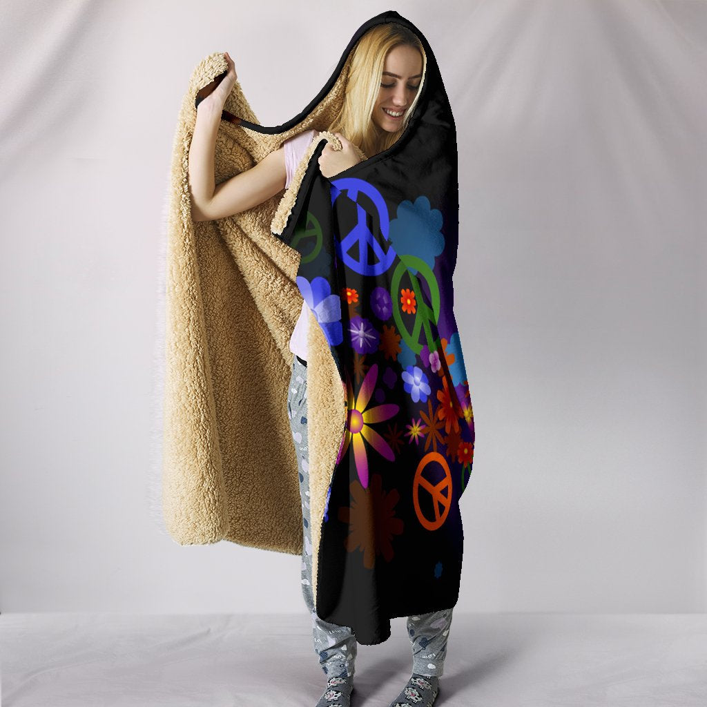 Colorful Peace Sings Hooded Blanket