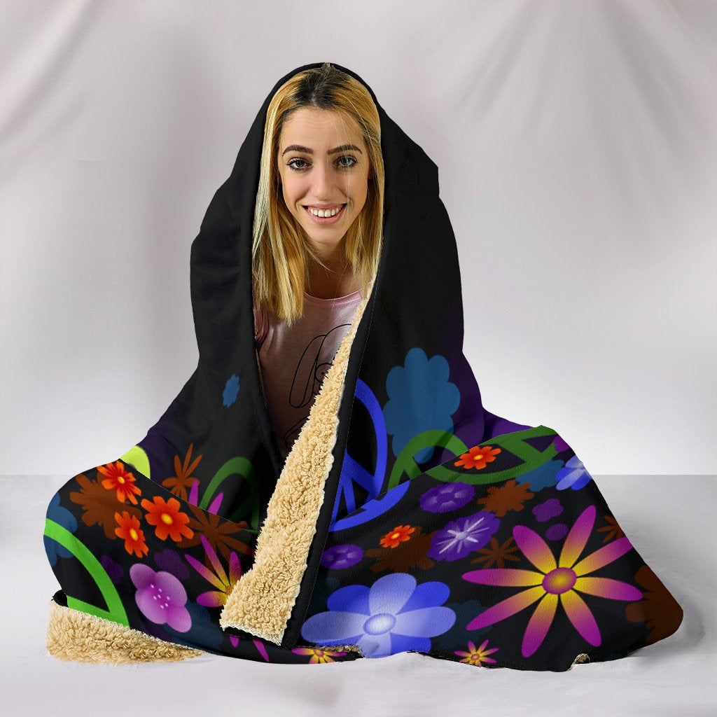 Colorful Peace Sings Hooded Blanket