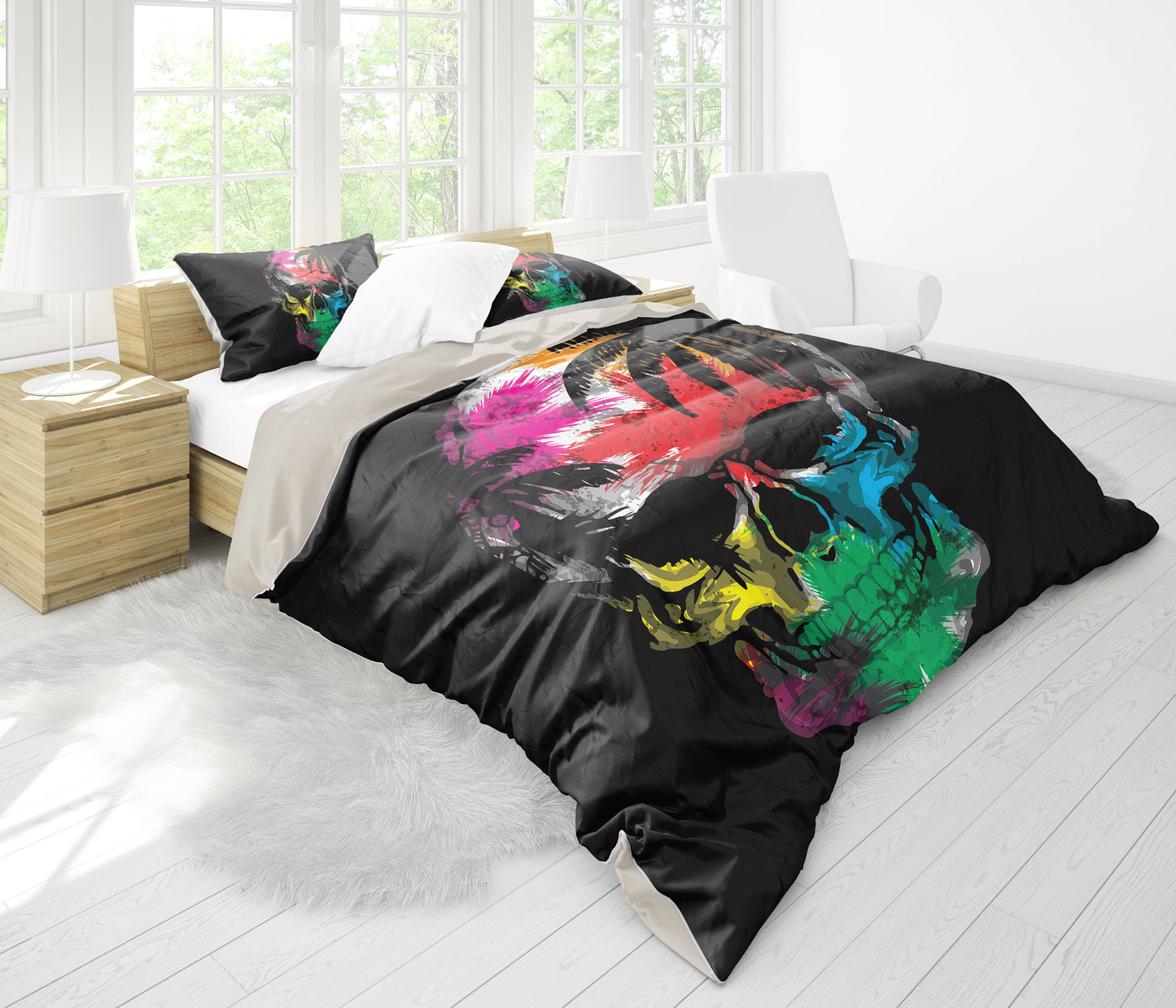 Colorful Tropical Skull Bedding Set