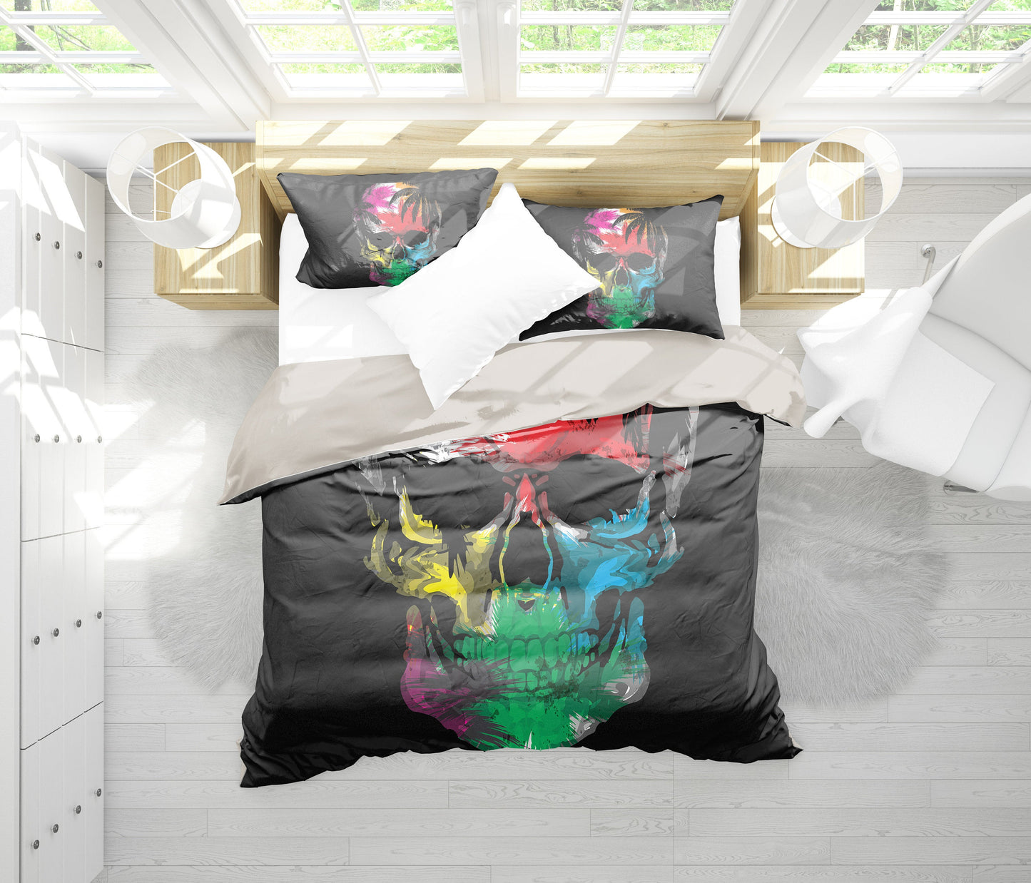 Colorful Tropical Skull Bedding Set