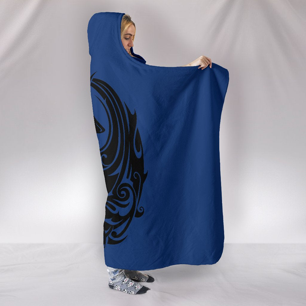 Blue Yin Yang Dragons Hooded Blanket