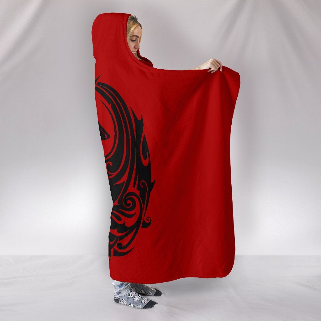 Red Yin Yang Dragons Hooded Blanket