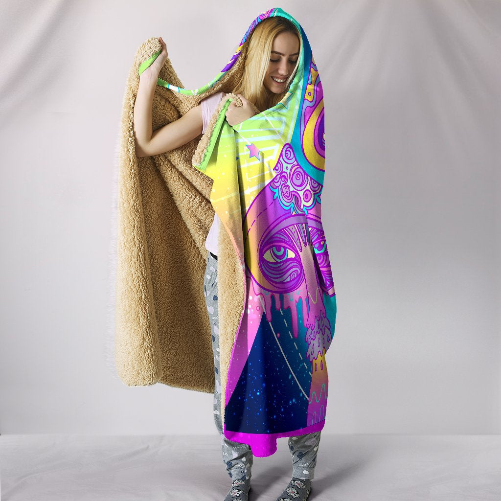 Colorful Magic Mushrooms Hooded Blanket